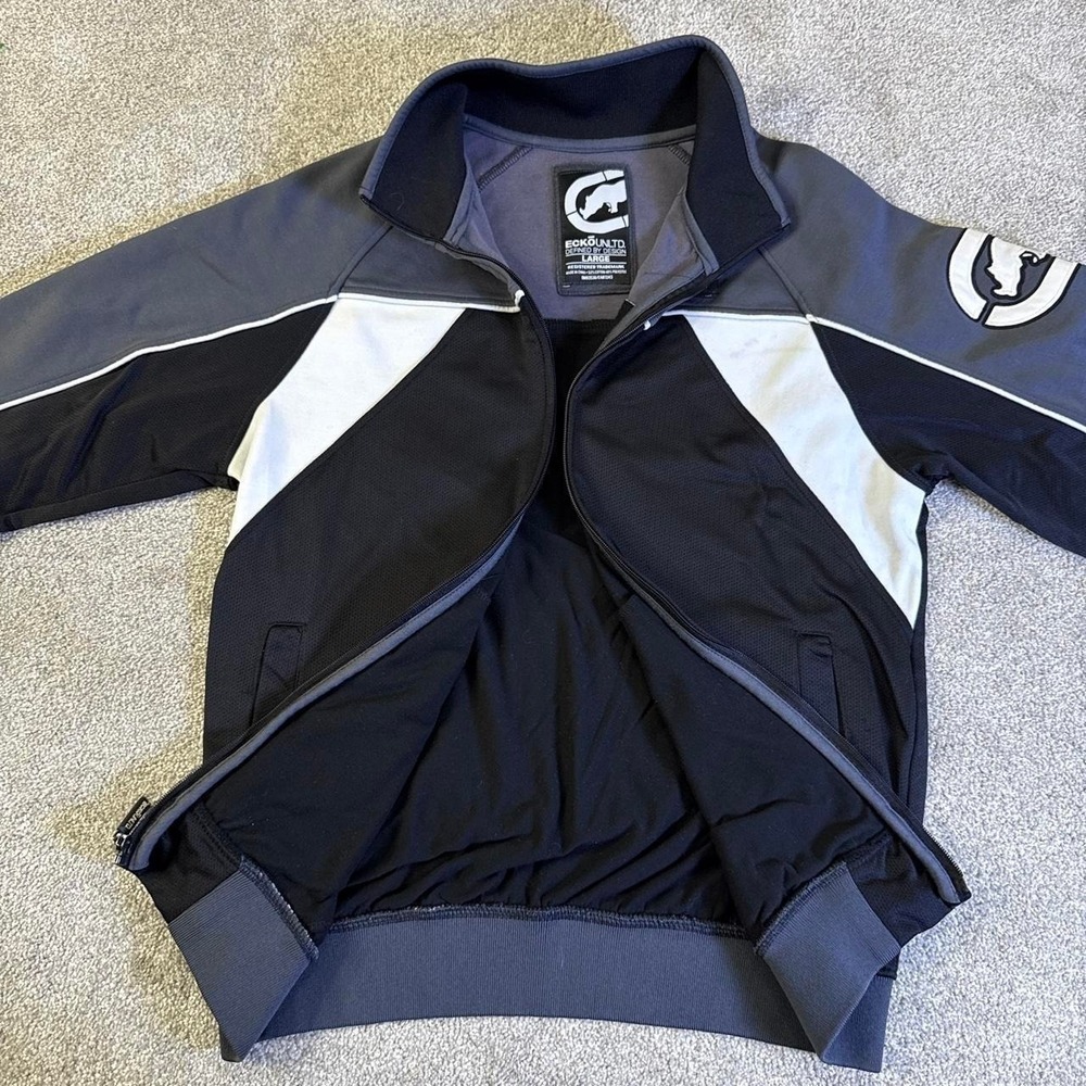 Y2K Ecko Unltd Track Jacket Black Gray Full Zip Skater XXL - Picture 4 of 8